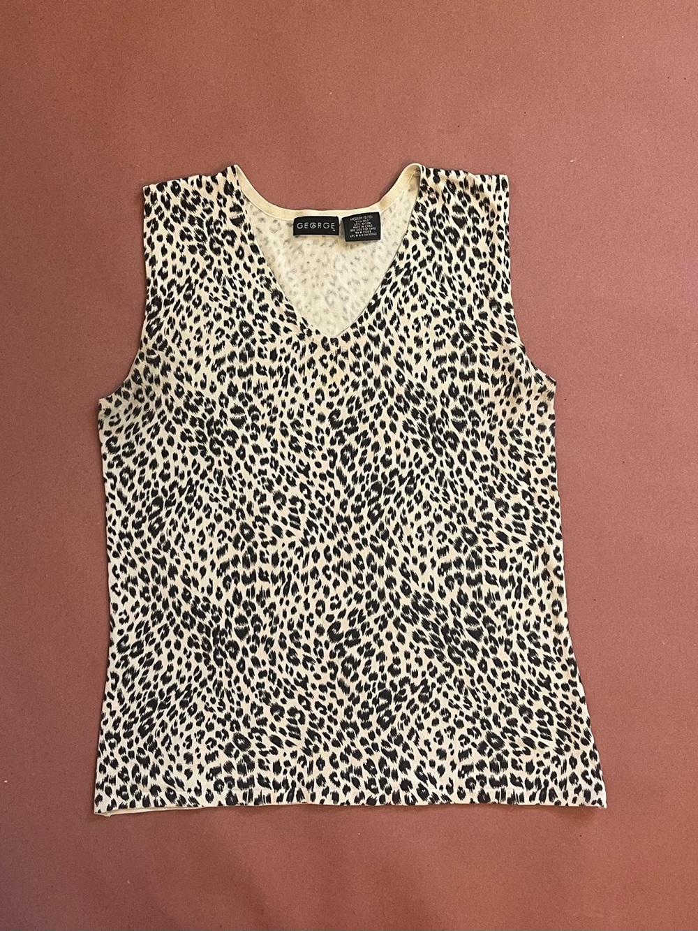 George Leopard Print V-Neck Tank Top - Cream & Black